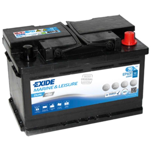 12v Exide EP600 AGM leisure battery 70Ah (Low Box) – Product Image