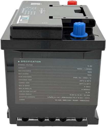 Titan 12v lithium iron phosphate (LiFePO₄) leisure battery 100Ah