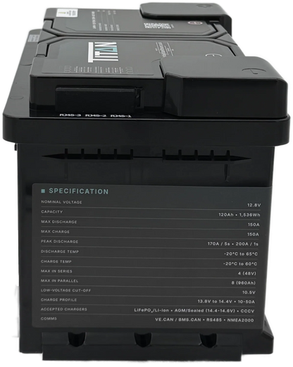 Titan 12v lithium iron phosphate (LiFePO₄) leisure battery 120Ah