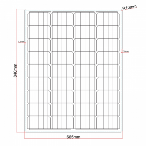 100w flexible solar panel with rear junction box (840x 665mm)