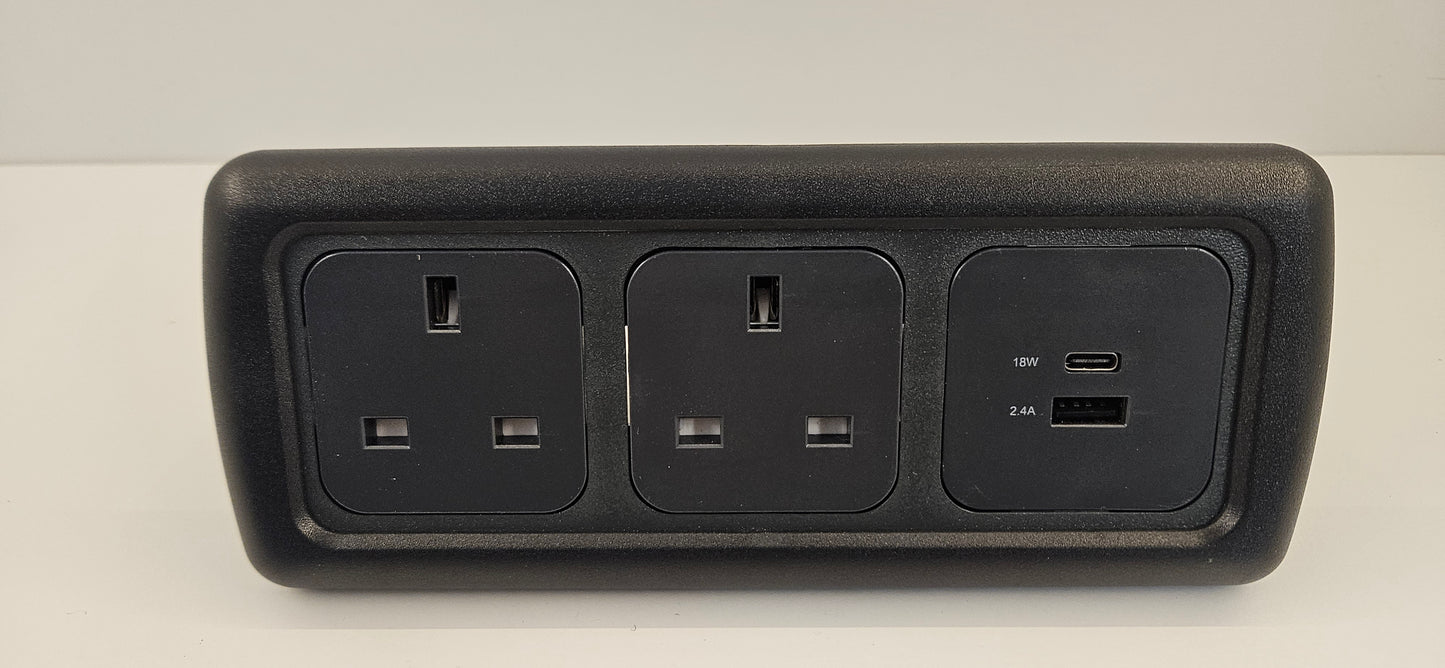 CBE triple 2x 230V sockets + USB A & C socket kit (silver or black)