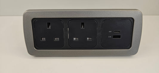 CBE C-Line triple. 2x 230V sockets + USB A & C socket kit (silver or black)