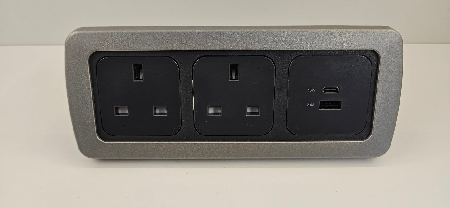 CBE triple 2x 230V sockets + USB A & C socket kit (silver or black)