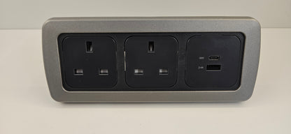 CBE triple 2x 230V sockets + USB A & C socket kit (silver or black)