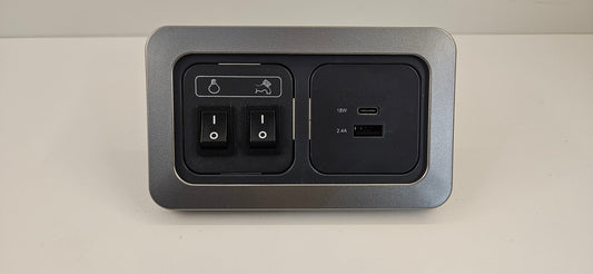 CBE C-Line double. Light & water pump switch + USB A & C socket kit (silver or black)