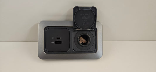 CBE C-Line double. 12V outlet + USB A & C socket kit (silver or black)