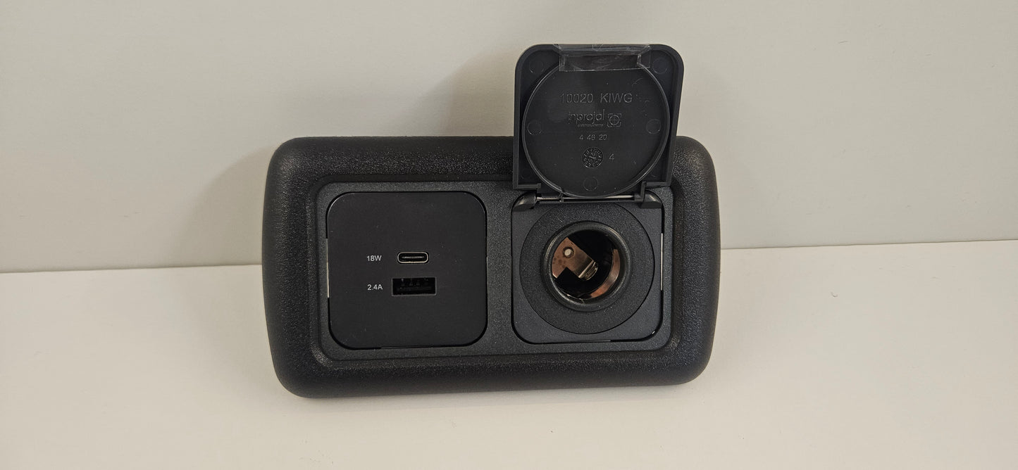CBE double 12V outlet + USB A & C socket kit (silver or black)