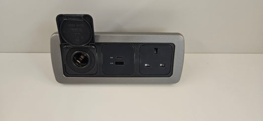 CBE C-Line triple. 12V outlet + USB A & C socket + 230V socket kit (silver or black)
