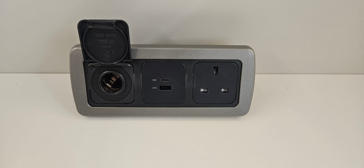 CBE triple 12V outlet + USB A & C socket + 230V socket kit (silver or black)