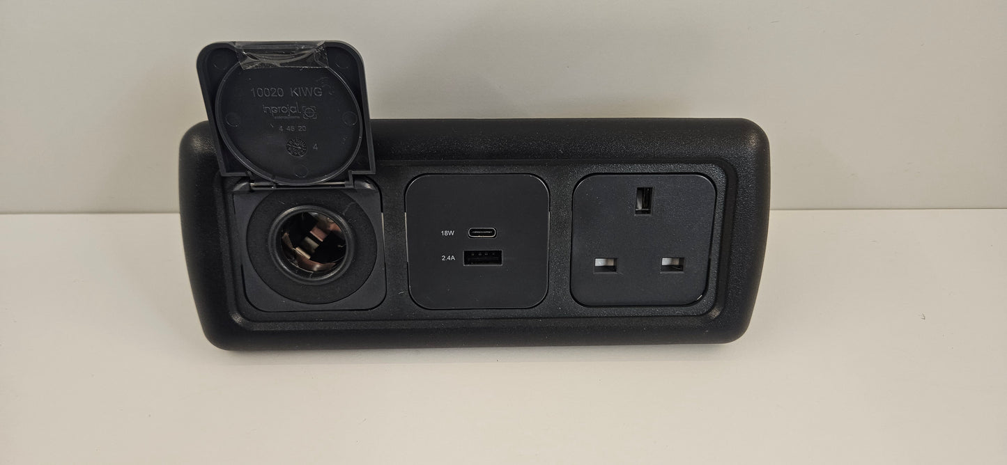 CBE triple 12V outlet + USB A & C socket + 230V socket kit (silver or black)