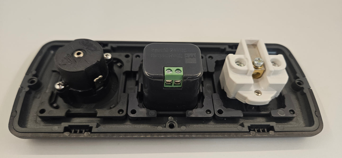 CBE triple 12V outlet + USB A & C socket + 230V socket kit (silver or black)