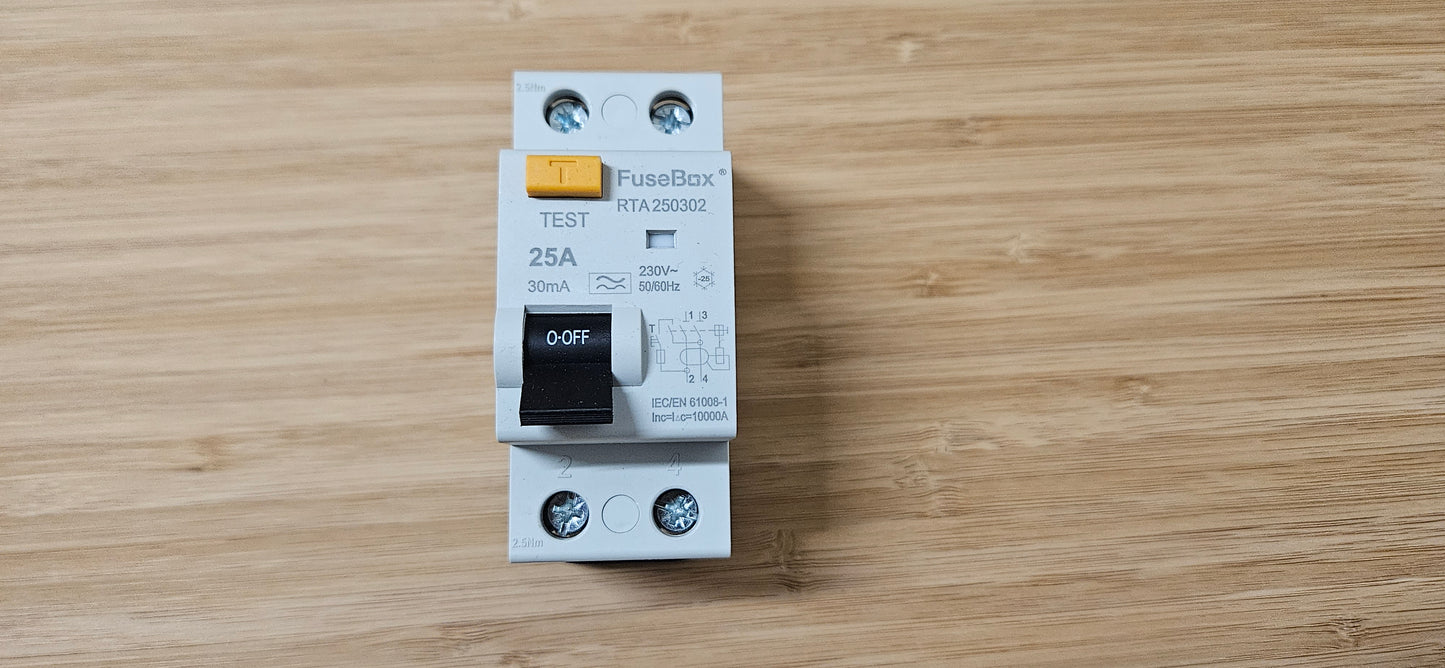FuseBox RTA250302 25A A Rated Double Pole RCD 30mA