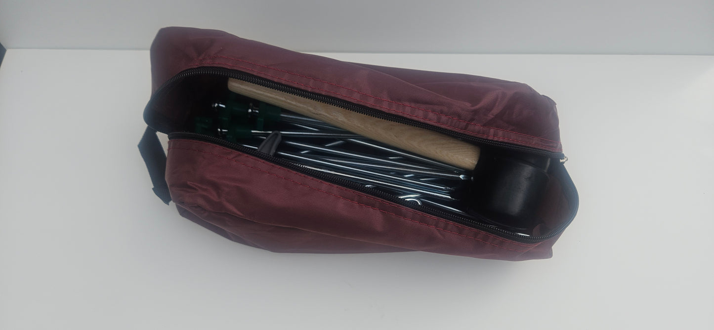 Tent peg, mallet, peg puller and bag camping kit
