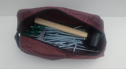 Tent peg, mallet, peg puller and bag camping kit