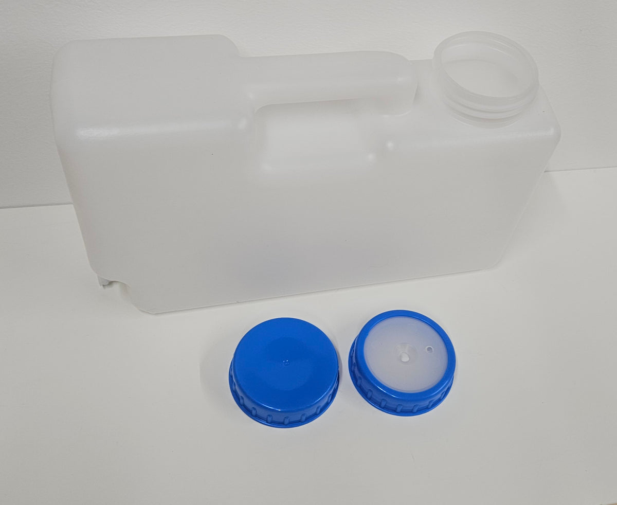 10L water storage container with 2 part cap + solid cap
