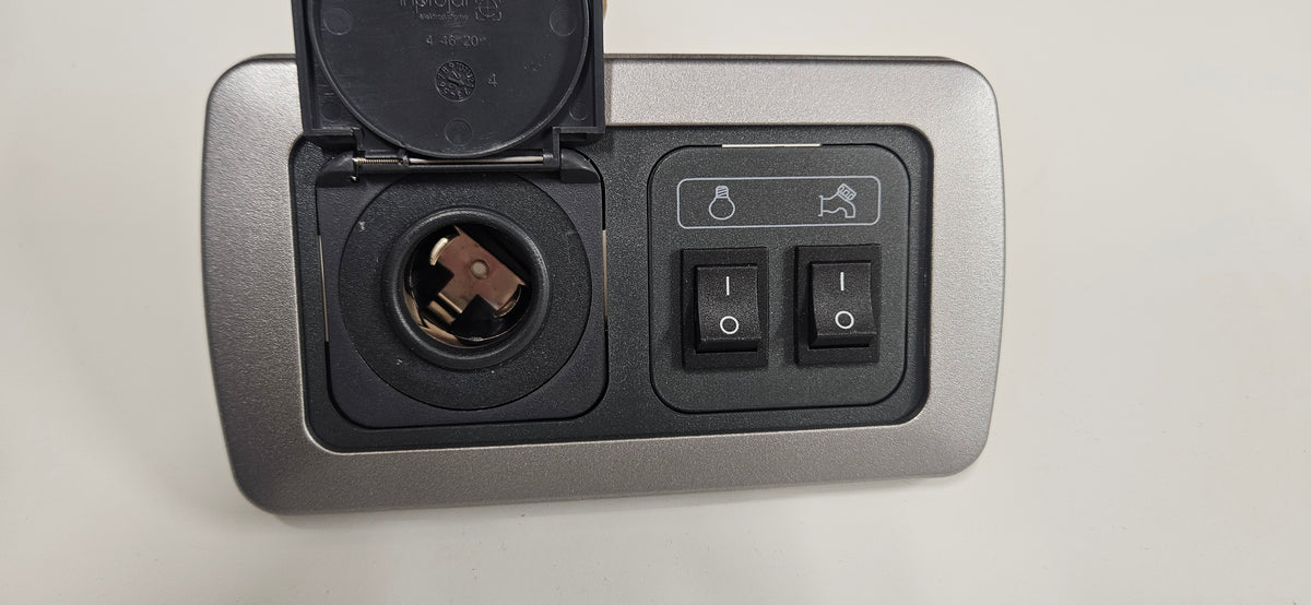 CBE C-Line double. 12V outlet + light & water pump switch (silver or black)