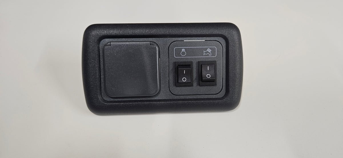 CBE C-Line double. 12V outlet + light & water pump switch (silver or black)