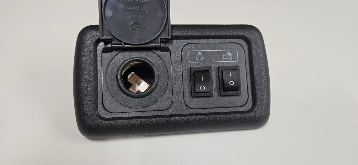 CBE C-Line double. 12V outlet + light & water pump switch (silver or black)