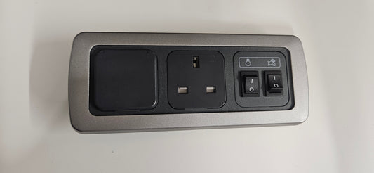 CBE C-Line triple. 230v socket + 12V outlet + light & water pump switch (silver or black)