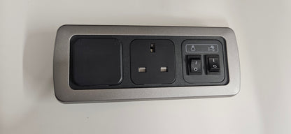 CBE C-Line triple. 230v socket + 12V outlet + light & water pump switch (silver or black)