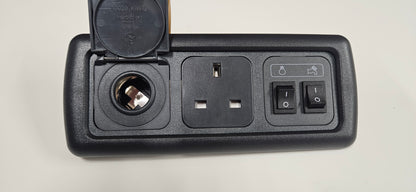 CBE C-Line triple. 230v socket + 12V outlet + light & water pump switch (silver or black)