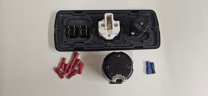 CBE C-Line triple. 230v socket + 12V outlet + light & water pump switch (silver or black)