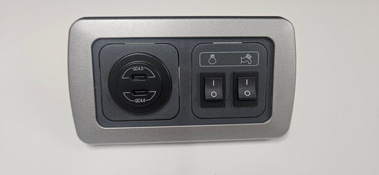 CBE C-Line double. Dual USB C socket + light & water pump switch (silver or black)