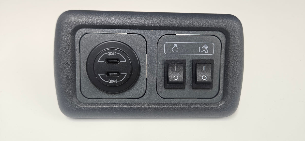 CBE C-Line double. Dual USB C socket + light & water pump switch (silver or black)
