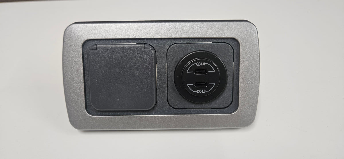 CBE C-Line double. Dual USB C socket + 12v outlet (silver or black)