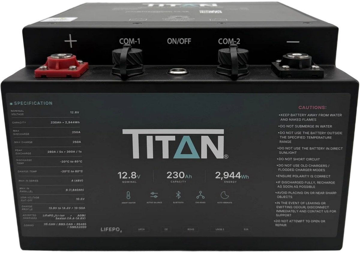 Titan 12v lithium iron phosphate (LiFePO₄) underseat leisure battery 230Ah