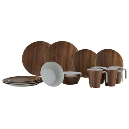 Wood look 16 piece crockery set