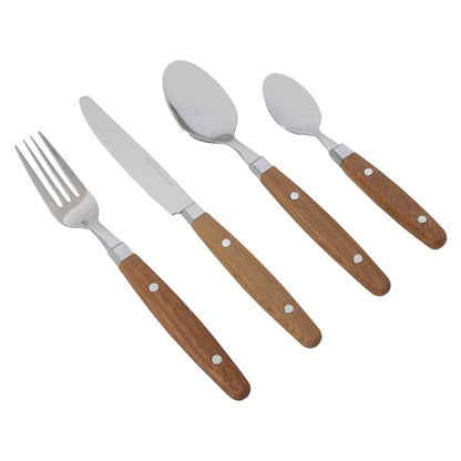 Wood look 16 piece cutlery set