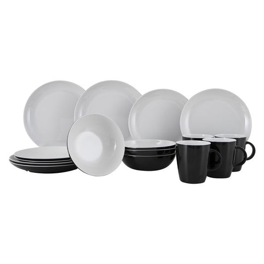 Black and white 16 piece crockery set