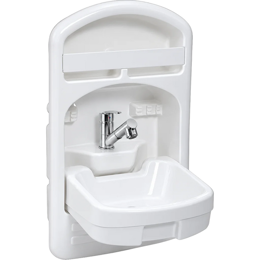 Liberty Max white tip-up basin & shower tap