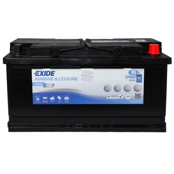 12v Exide EP800 AGM leisure battery 95Ah (Low Box)