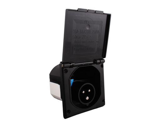 Fawo 230v flush mains inlet (electric hook up EHU) socket – Black