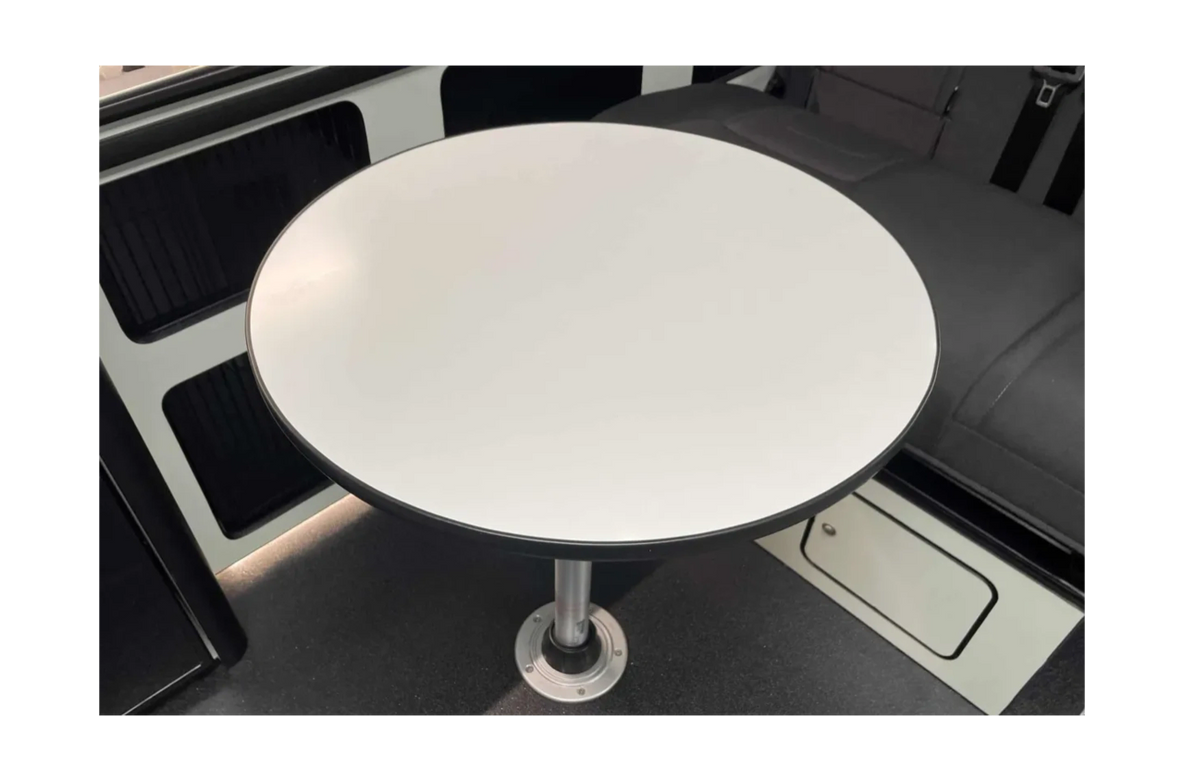 Round table top 400, 500 or 600mm Satin white with black edging