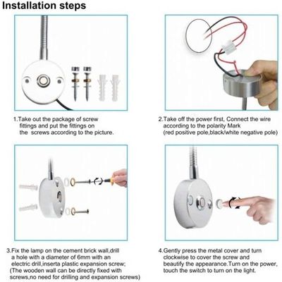 Long neck silver LED reading light (touch dimmable / USB)