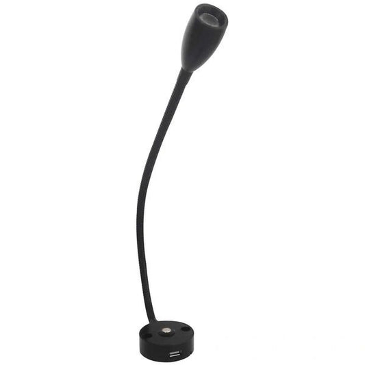 Long neck black LED flexi reading light (touch dimmable. Includes USB port)
