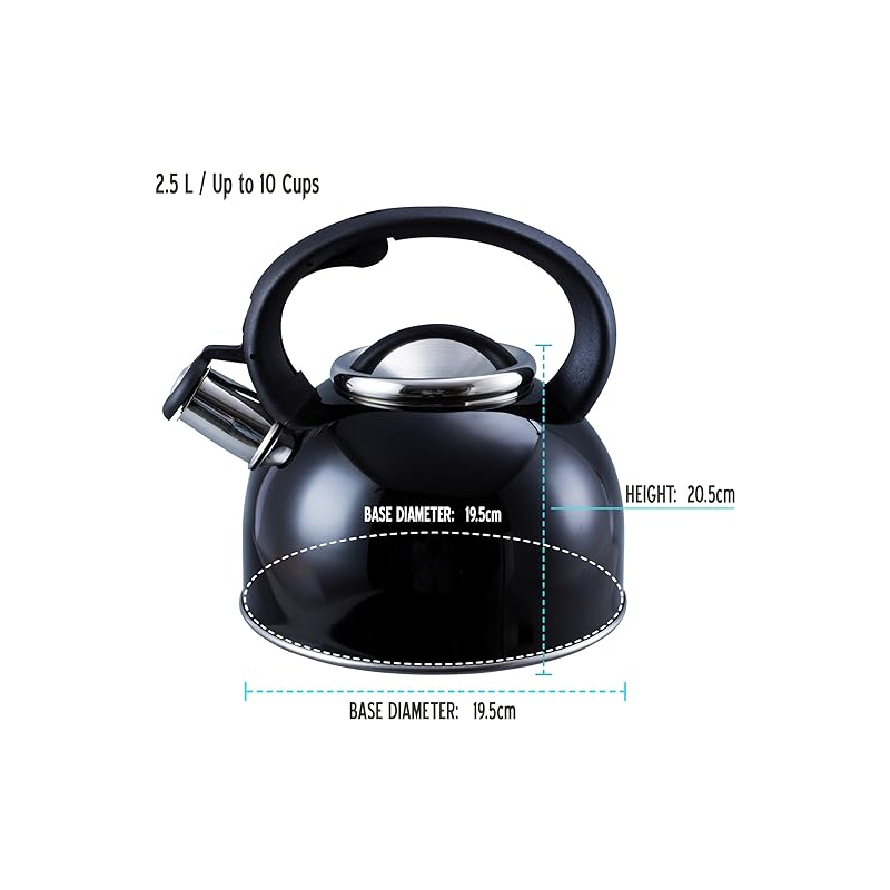 2.5 litre whistling kettle. Black