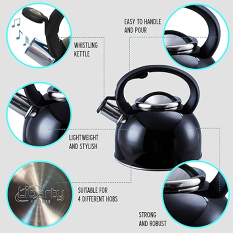 2.5 litre whistling kettle. Black