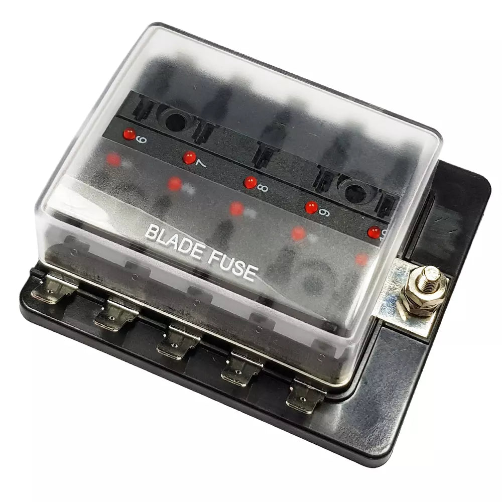 10 way blade type fuse holder with LED indicator
